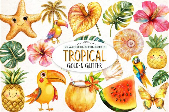 Download Tropical Clip Art Golden Glitter - Premium Resources
