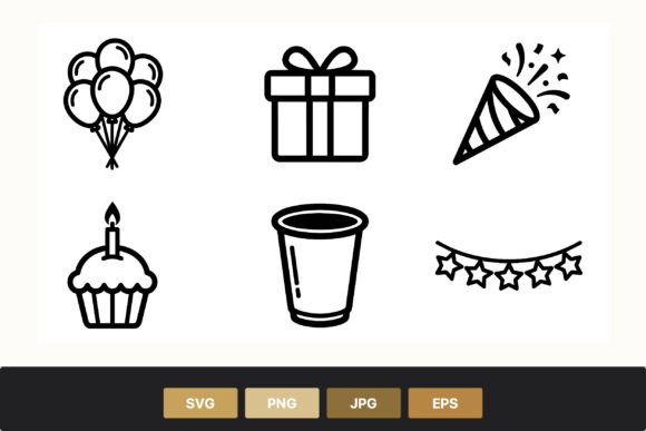 Download Black White Birthday Party Icons Set - Party Collection