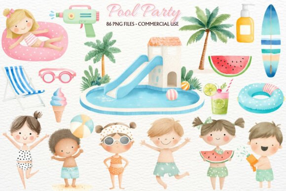 Download Summer Pool Party Nursery Kids Clipart - Party Collection