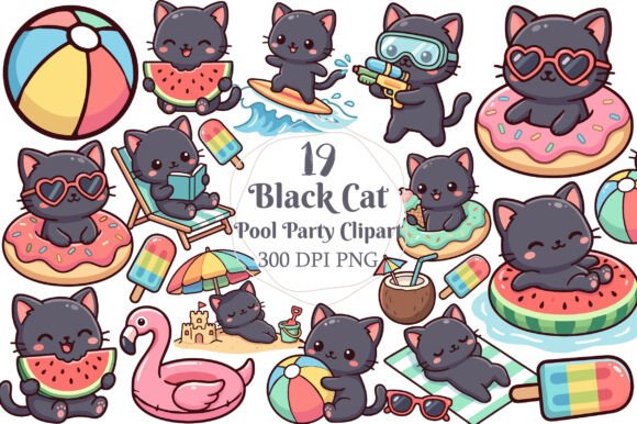 Download Pool Party Black Cat Clipart - Party Collection